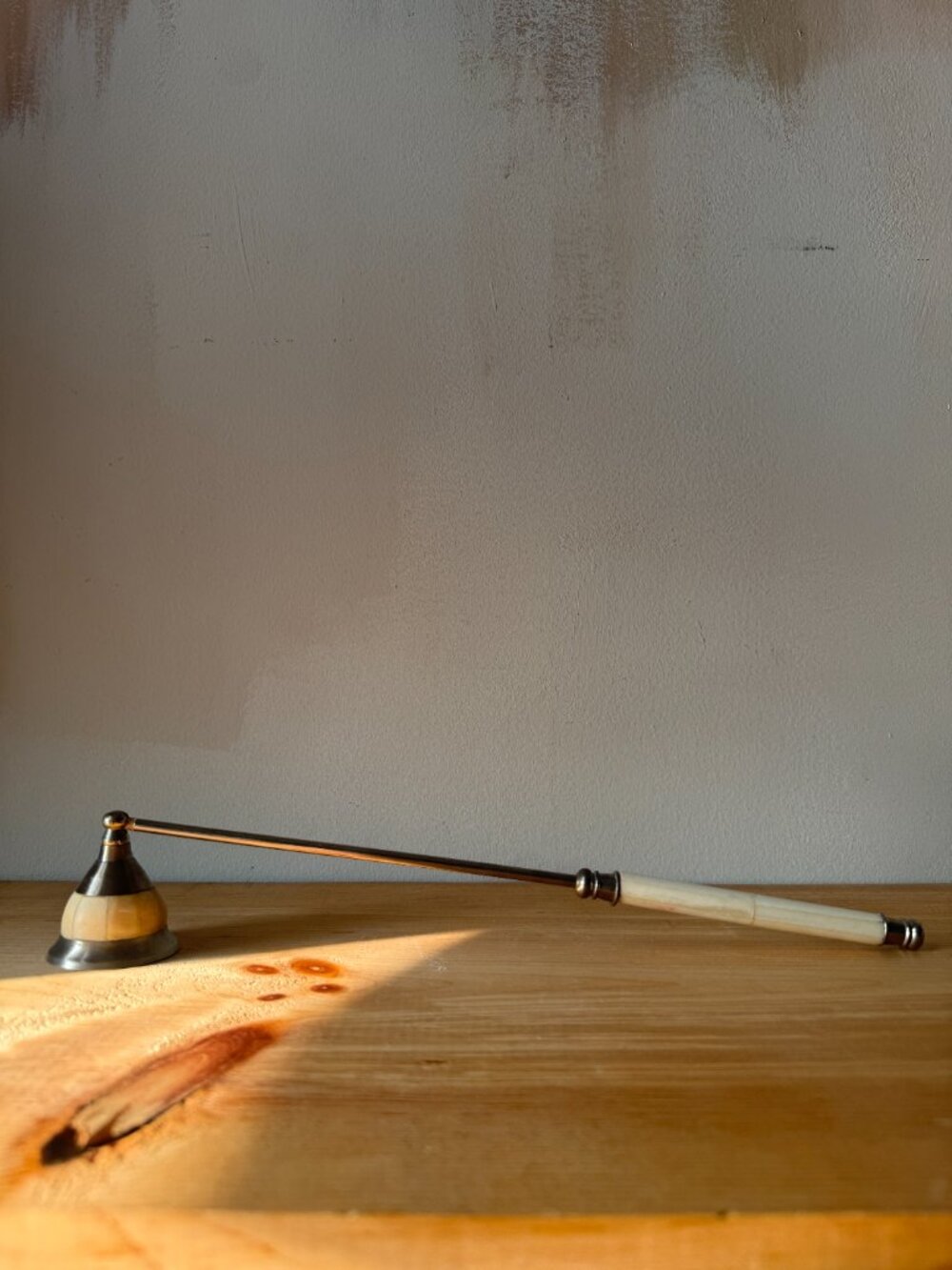 Vintage White Cream Bone Inlay Silver Candle Snuffer